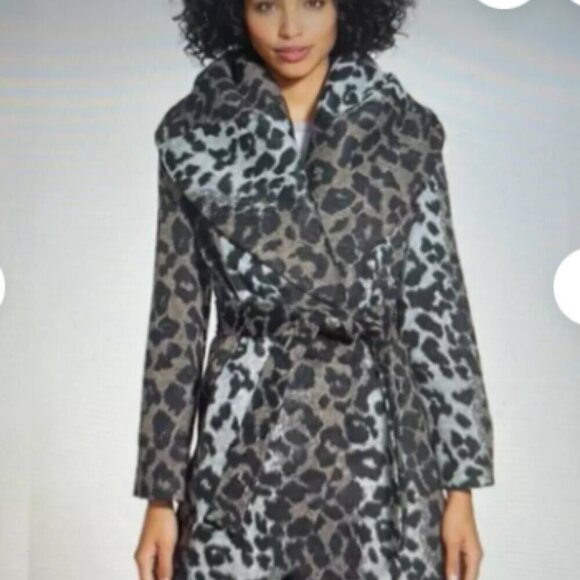 T TAHARI Marla Wool Leopard Wrap Coat size XS - Picture 10 of 10
